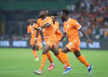 Seko Mohamed Fofana of Cote dIvoire celebrates goal with teammates during the 2023 Africa Cup of Nations match between Ivory Coast and Guinea Bissau at  Alassane Ouattara Stadium in Abidjan, Ivory Coast on 11 January 2024 ©Weam Mostafa/BackpagePix